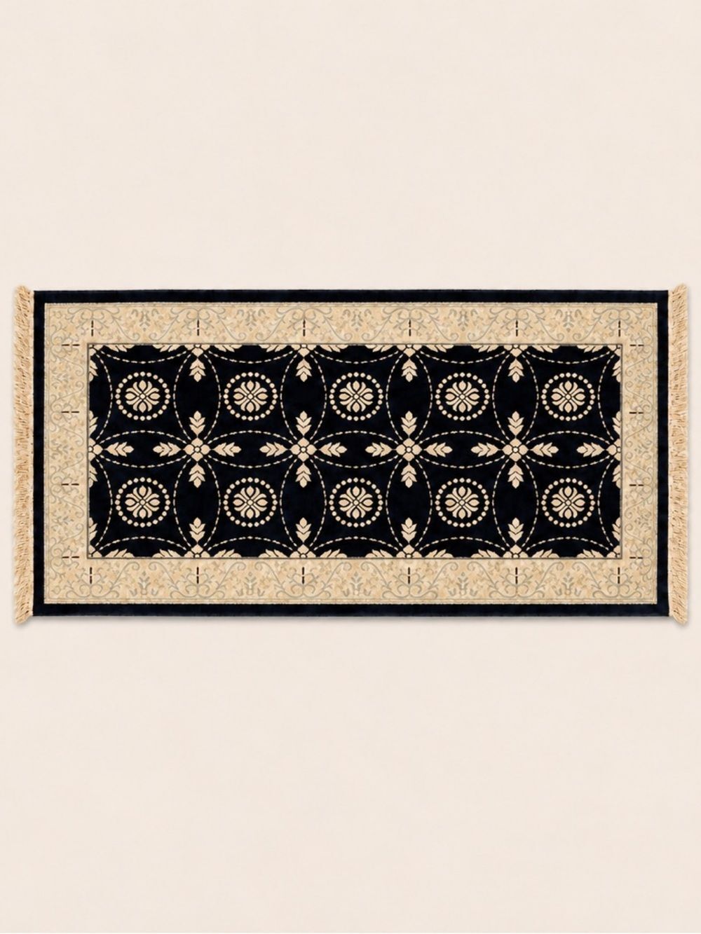Vintage Black & Ivory Accent Area Rug 33x57 Fringe Traditional Floral Runner Rug